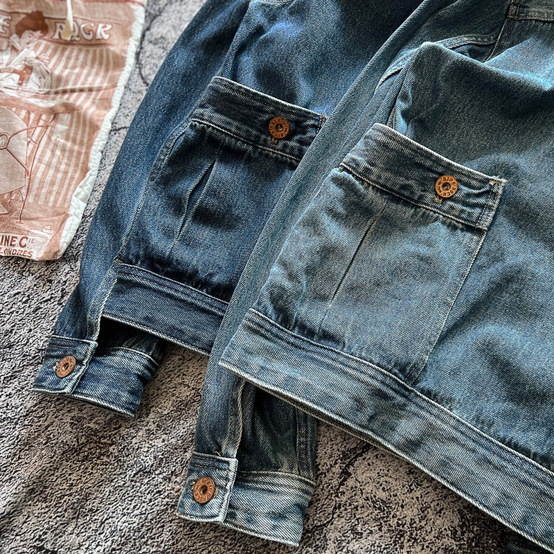Herren Denimjacke mit aufgesetzten Taschen und modischen Knopfdetails Drune