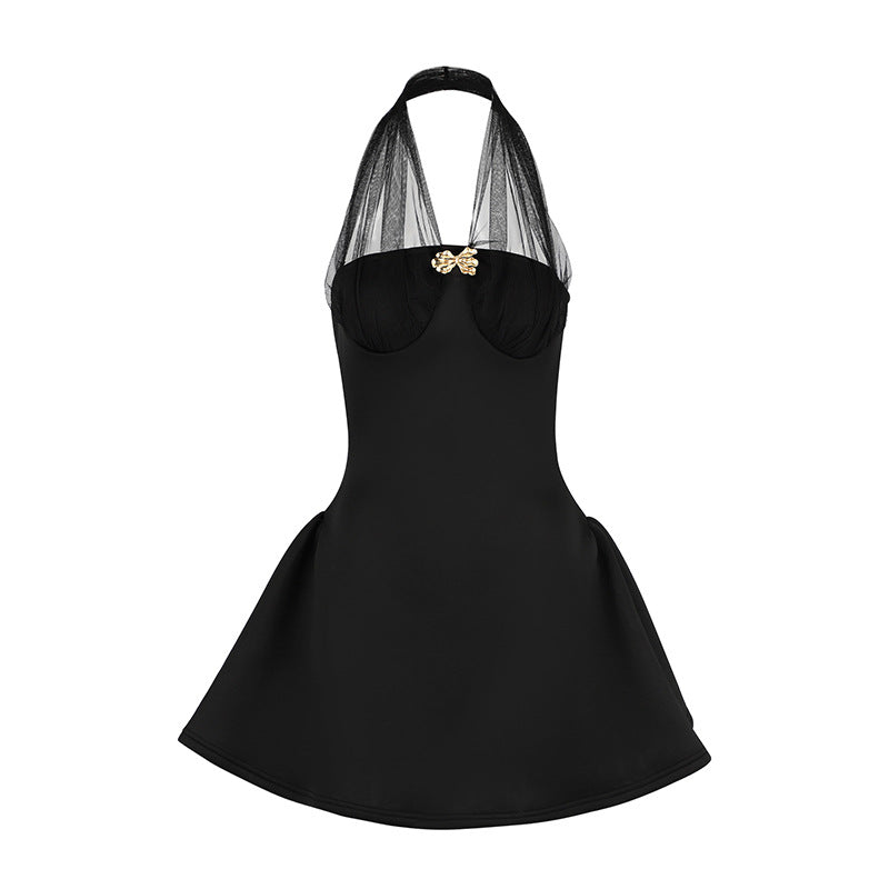 Damen Neckholder Kleid mit eleganter Rüsche und glamouösem Design Drune