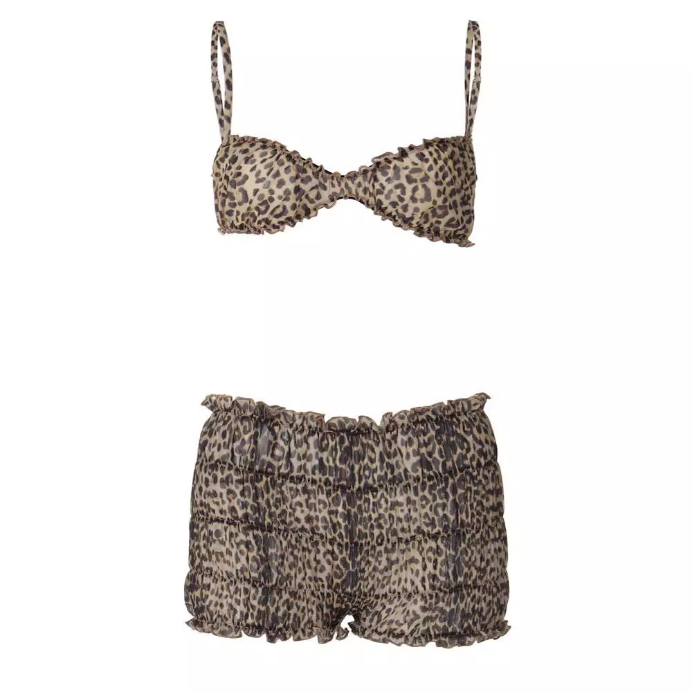 Damen Leo-Muster Bikini Set mit Rüschendetails Drune