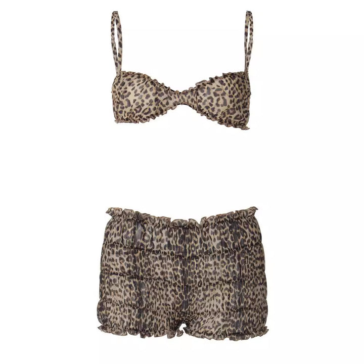 Damen Leo-Muster Bikini Set mit Rüschendetails Drune