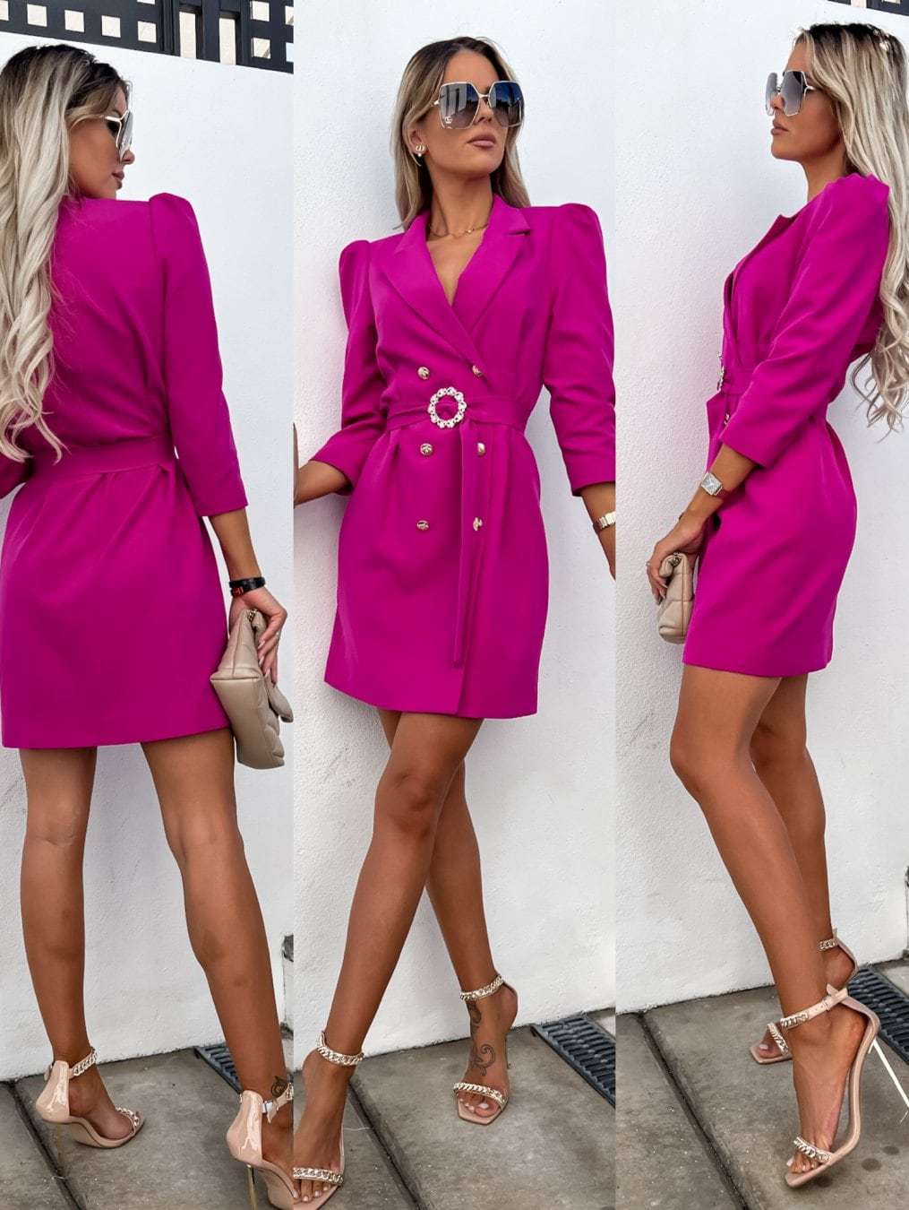 Damen Blazer-Kleid mit tailliertem Schnitt und eleganten Puffärmeln Drune