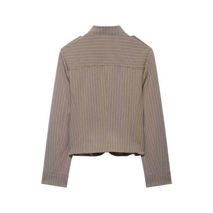 Damen Kurzjacke im Military-Stil mit Stehkragen, Zierknopfleiste und feinem Nadelstreifen Drune