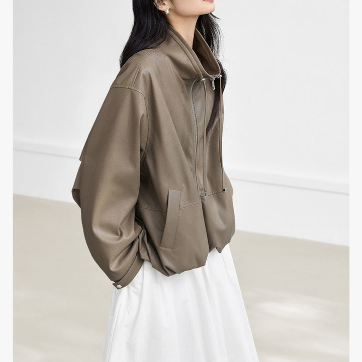 Damen Modische Blousonjacke mit hohem Kragen Drune