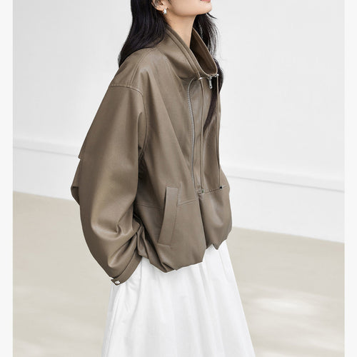 Damen Modische Blousonjacke mit hohem Kragen Drune