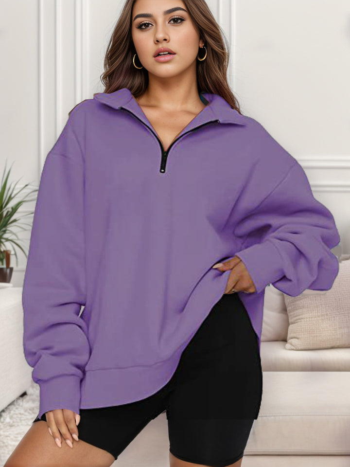 Damen nan übergroßes Sweatshirt mit Halbreißverschluss und Stehkragen Drune