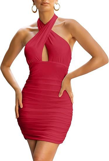 Damen Bodycon-Kleid mit raffiniertem Wickeldesign und ausgeschnittenem Dekolleté Drune