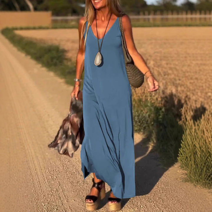 Damen Maxikleid mit eleganter V-Form und qualitativ hochwertigem Obermaterial Drune