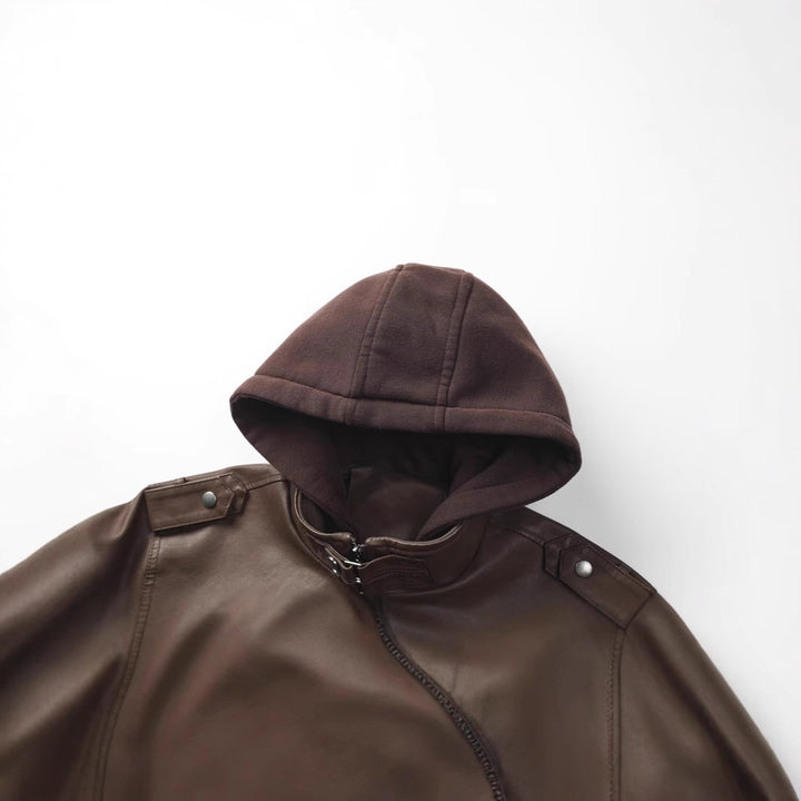 Herren Kunstlederjacke mit Kapuze Drune
