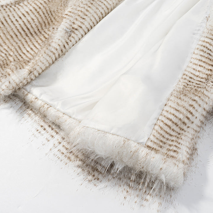 Damen Kurze Kunstfelljacke mit voluminösen Ärmeln und Rundhalsausschnitt Drune