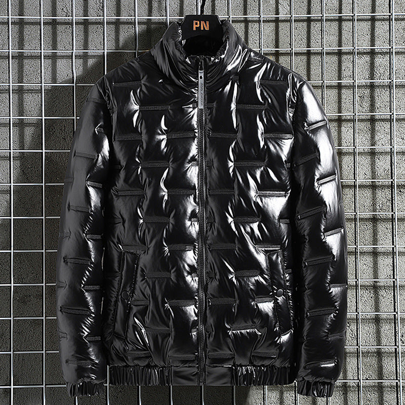 Herren Glänzende Steppjacke mit geometrischer Steppung und Stehkragen Drune
