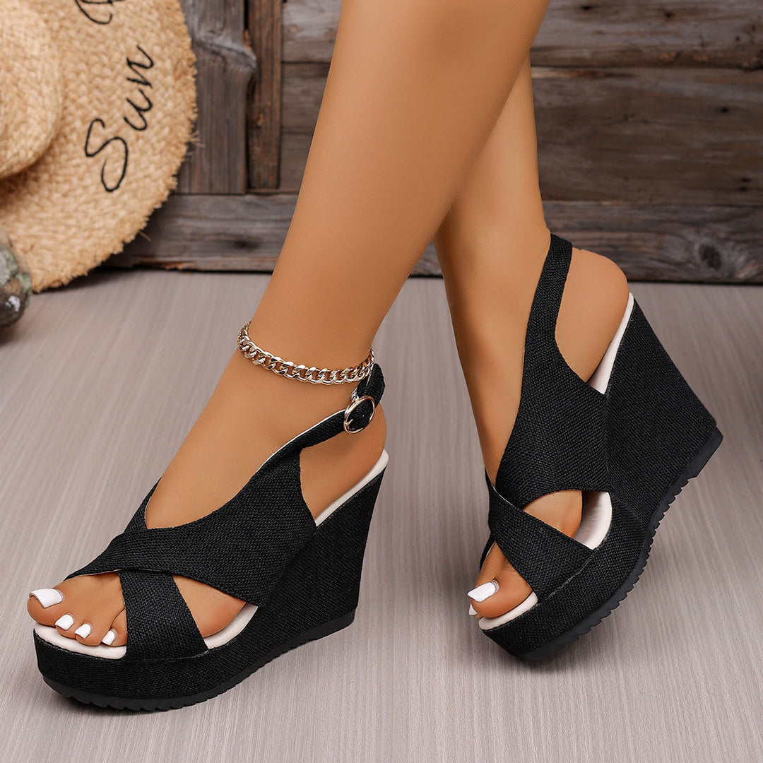 Damen Wedge-Sandalen mit eleganter Schnalle und komfortablem Fußbett Drune