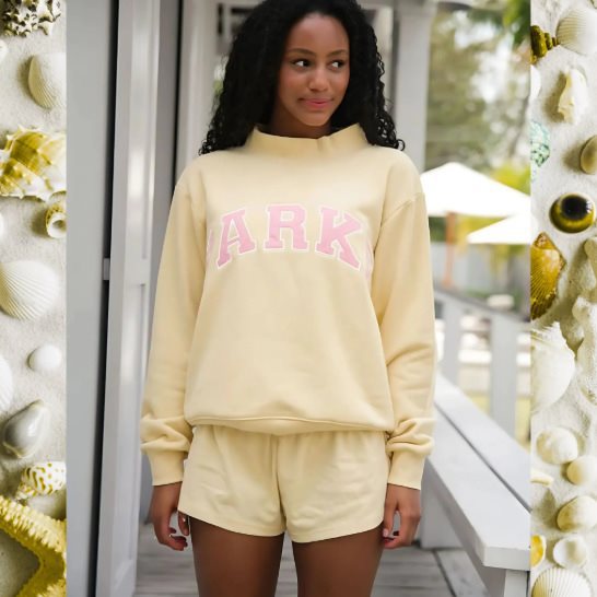 Damen Gemütliches Freizeit-Set mit Oversize kurz geschnittenem Sweatshirt und elastischen Baumwoll-Shorts Drune