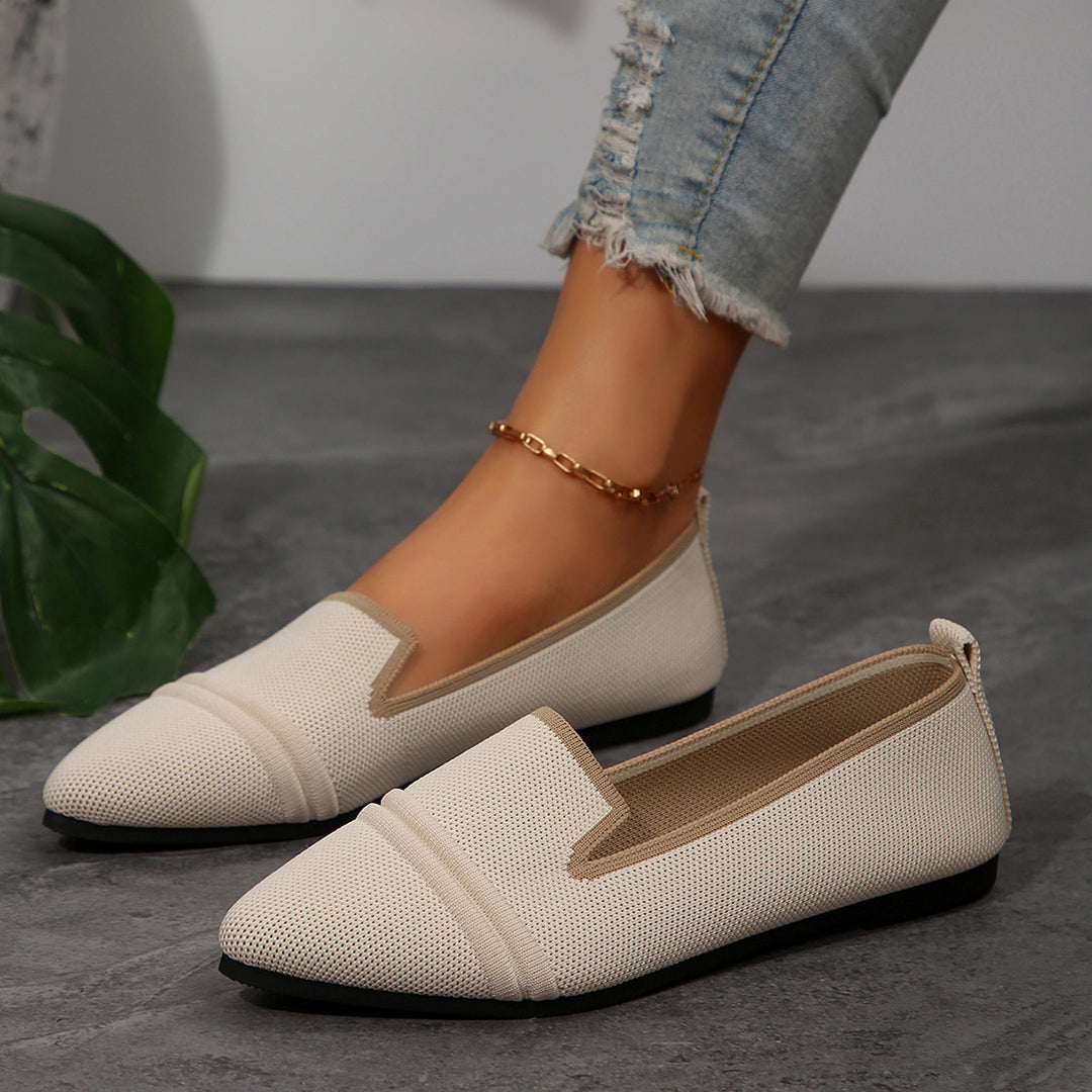 Damen  elegante flache Slipper-Loafer mit spitzer Zehenpartie Strickoptik und gepolsterter Innensohle Drune