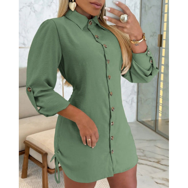 Damen Knopfhemd Kleid im femininen Schnitt mit Rüschendetails Drune