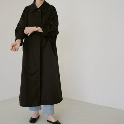 Damen Langer Baumwollmix‑Swingcoat im Oversize‑Look mit überschnittener Schulter und aufgesetzten Taschen Drune