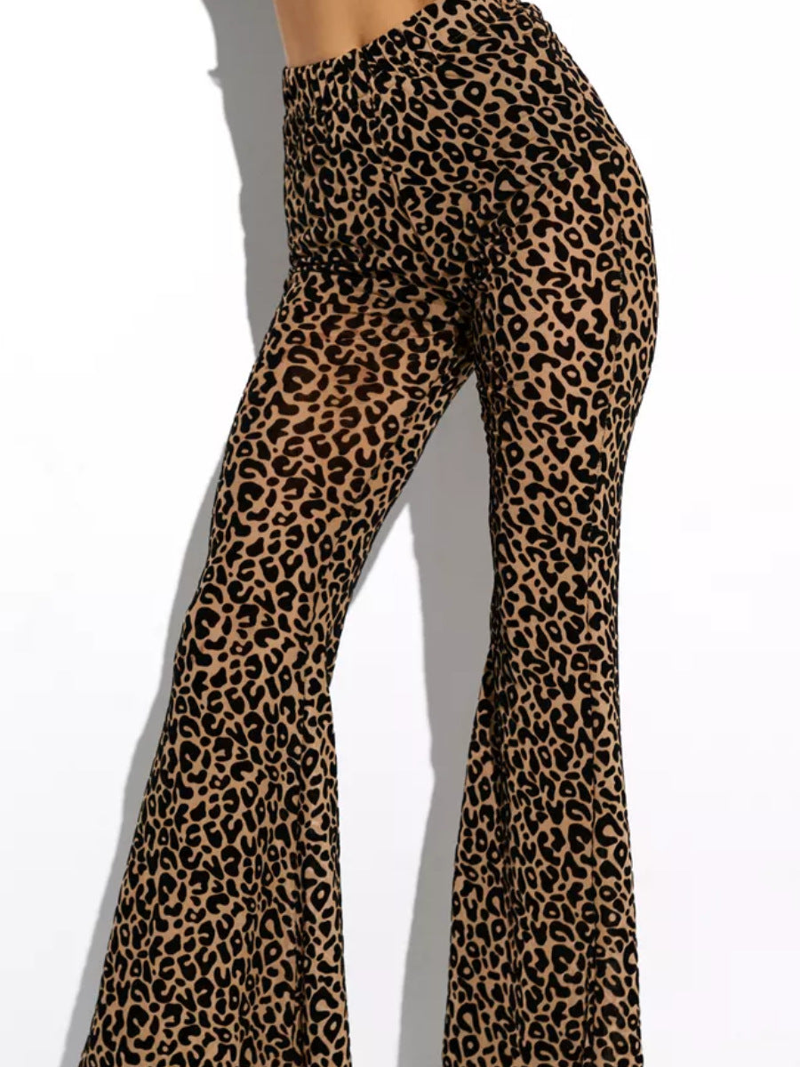 Damen Hoch taillierte Leoparden-Hose mit weitem Bein Drune