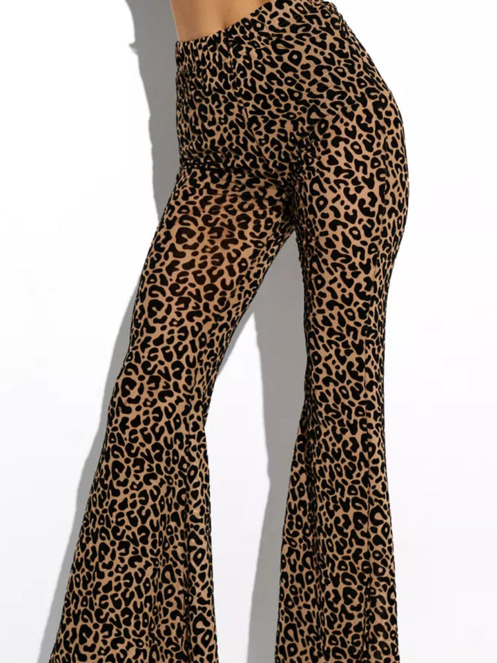 Damen Hoch taillierte Leoparden-Hose mit weitem Bein Drune