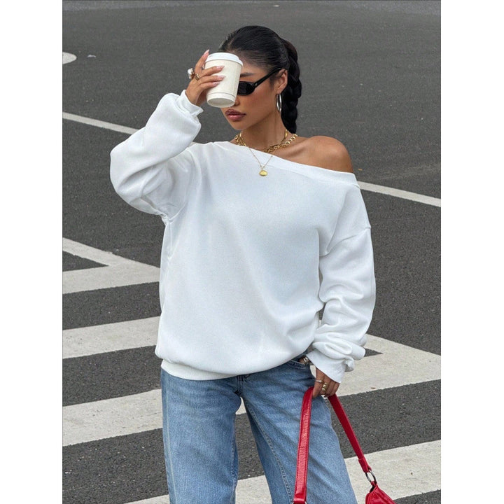 Damen Oversize Off-Shoulder Sweatshirt mit weitem Schnitt und schrägem Ausschnitt Drune