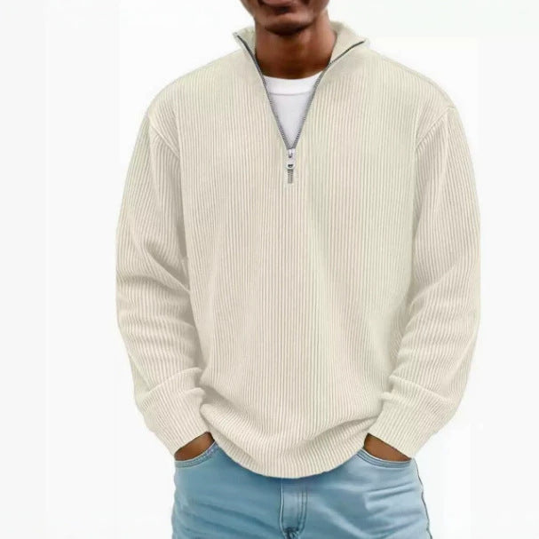 Herren gerippter Strickpullover mit Halbreißverschluss und Stehkragen Drune