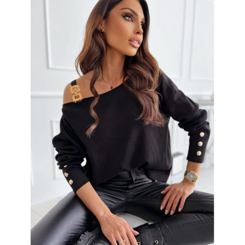 Damen Bequemer Oversized Pullover mit asymmetrischem Design und dekorativen Knöpfen Drune