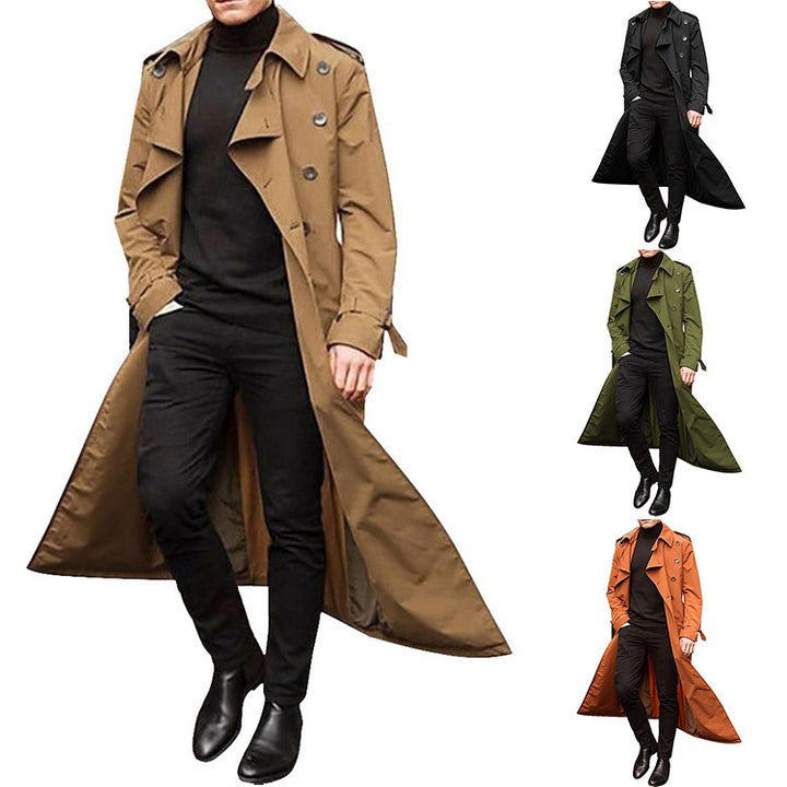 Herren eleganter Trenchcoat mit taillierbarem Gürtel und klassischen Details Drune
