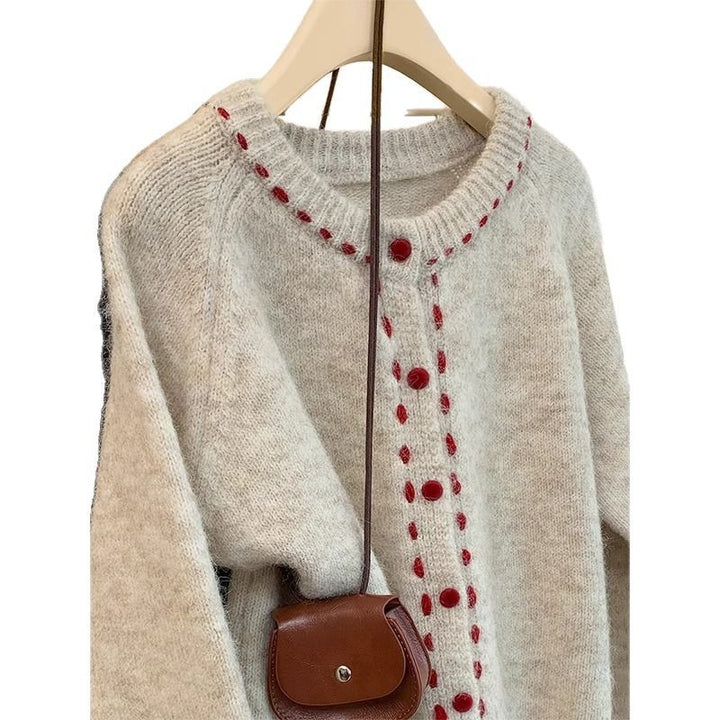 Damen Kuscheliger Strickpullover mit buntem Knopfdetail Drune