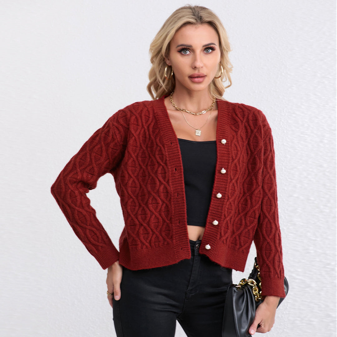 Damen Strickjacke mit strukturiertem Zopfmuster und zarten Knöpfen Drune