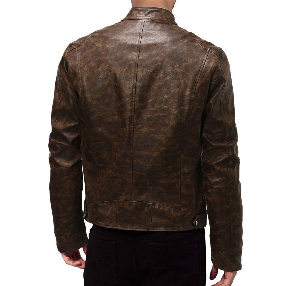 Herren Lederjacke im Vintage‑Look mit Stehkragen und Reißverschluss-Details Drune