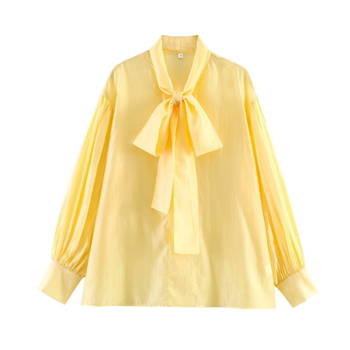 Damen Schluppenbluse aus Satin mit Ballonärmeln und weiter Passform Drune