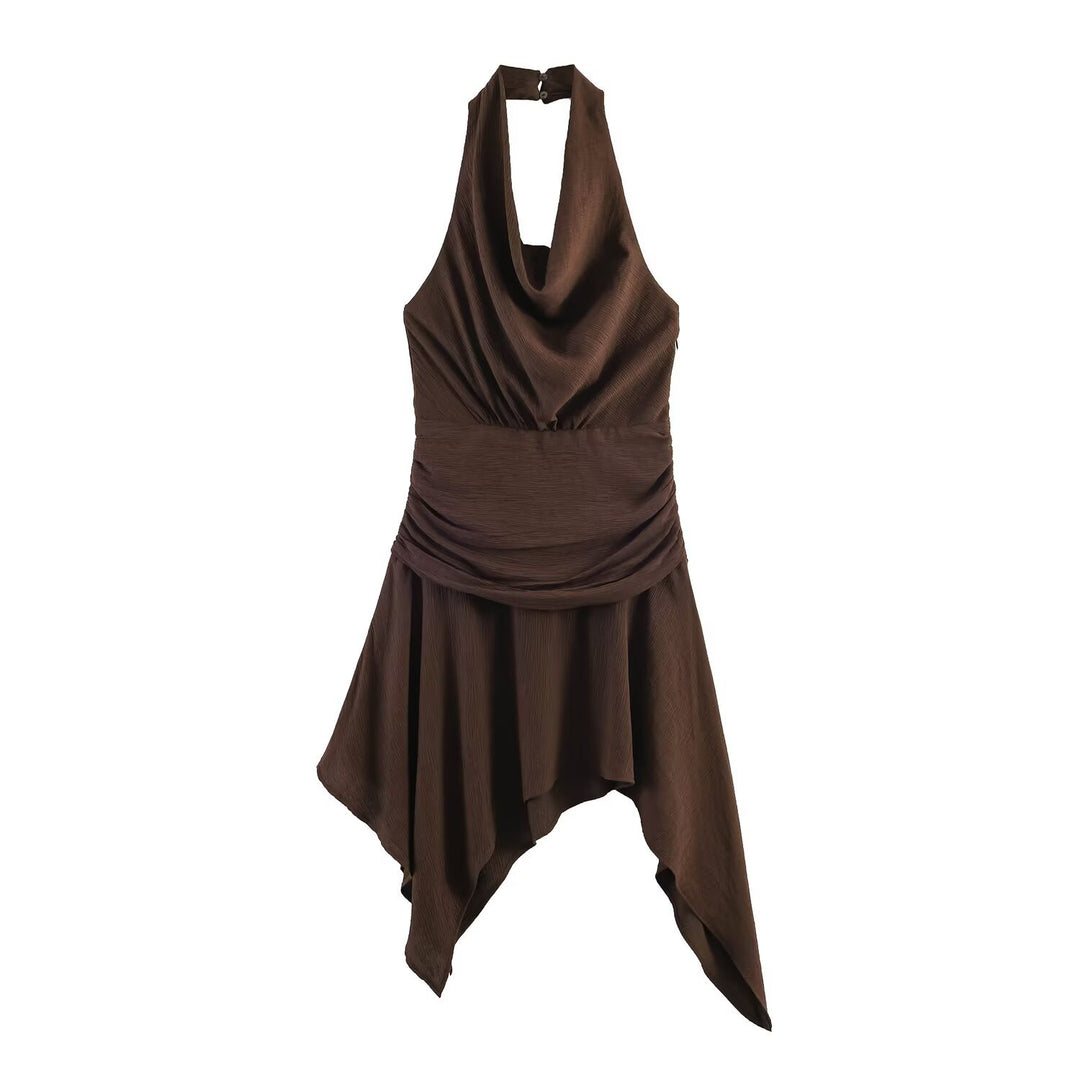 Damen asymmetrisches Halterkleid mit elegantem Drapierungsdesign Drune