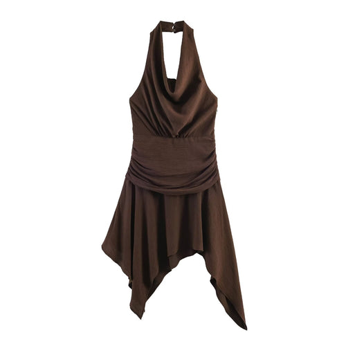 Damen asymmetrisches Halterkleid mit elegantem Drapierungsdesign Drune