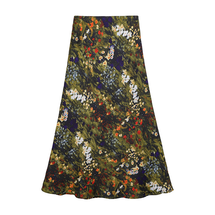 Damen nan fließender Midirock mit floralem Print und A-Linie aus satinähnlichem Stoff Drune
