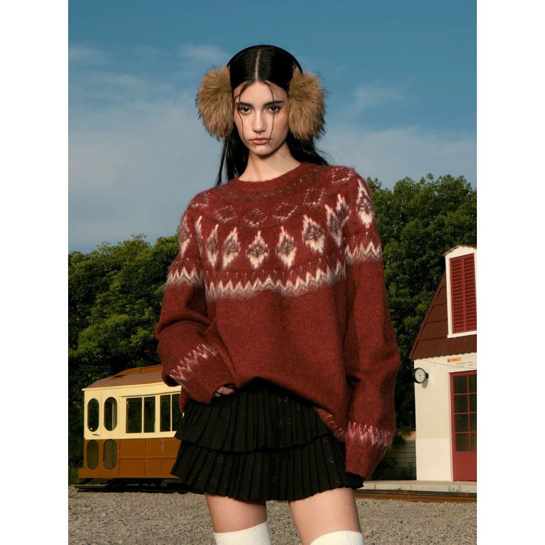 Damen Grobstrickpullover mit grafischem Design Drune