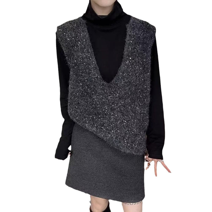 Damen Modische Strickweste mit tiefem V-Ausschnitt und kreativem Schnitt Drune