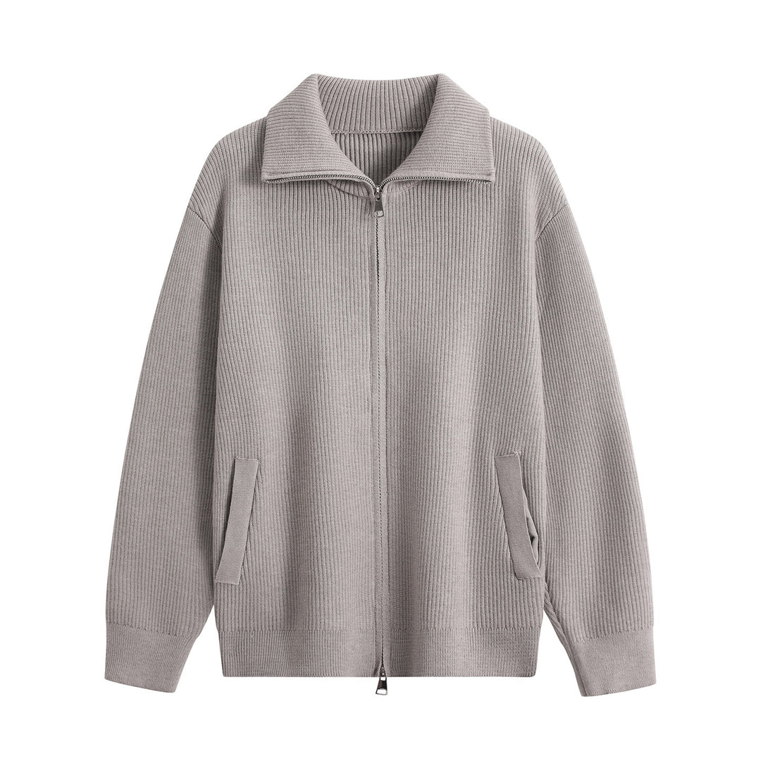 Herren Strick-Zipjacke mit Stehkragen, gerippter Struktur und Oversized-Schnitt Drune
