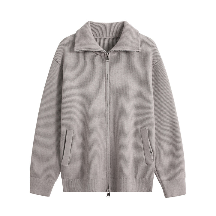 Herren Strick-Zipjacke mit Stehkragen, gerippter Struktur und Oversized-Schnitt Drune