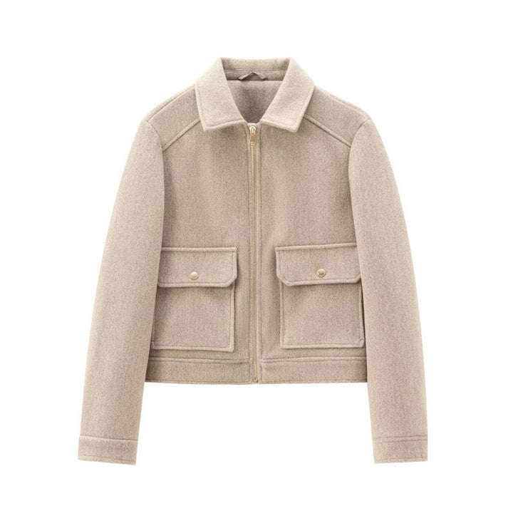 Damen Kurzjacke im Velours‑Optik mit Klapp‑Pattentaschen und durchgehendem Reißverschluss Drune