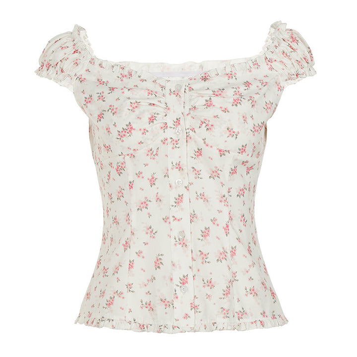 Damen Blusenshirt mit floralem Design und Rüschendetails Drune