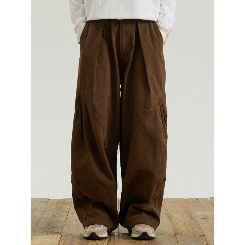 Herren Weite Baggy-Cargo-Hose mit Faltendetails und elastischem Bund Drune