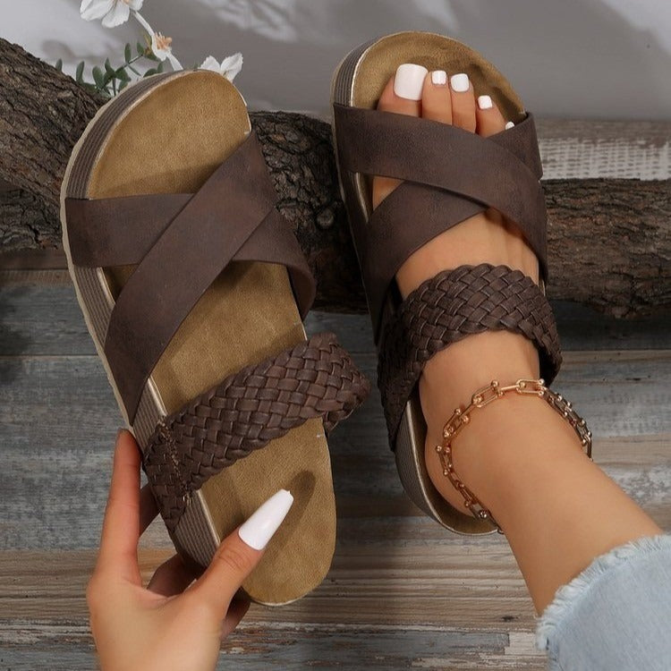 Damen Wunderschöne Riemensandalen mit geflochtenen Obermaterialien und komfortablem Fußbett Drune