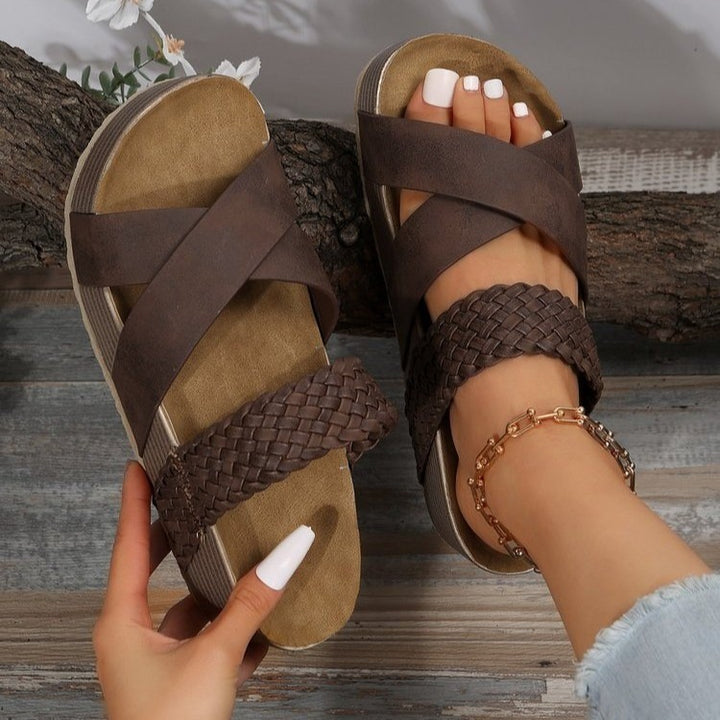 Damen Wunderschöne Riemensandalen mit geflochtenen Obermaterialien und komfortablem Fußbett Drune