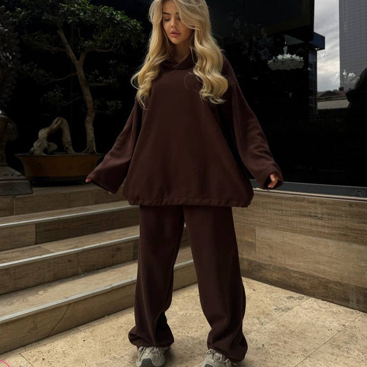 Damen oversized Kapuzen-Sweatshirt mit Ballonärmeln und weite High-Waist Jogginghose Drune