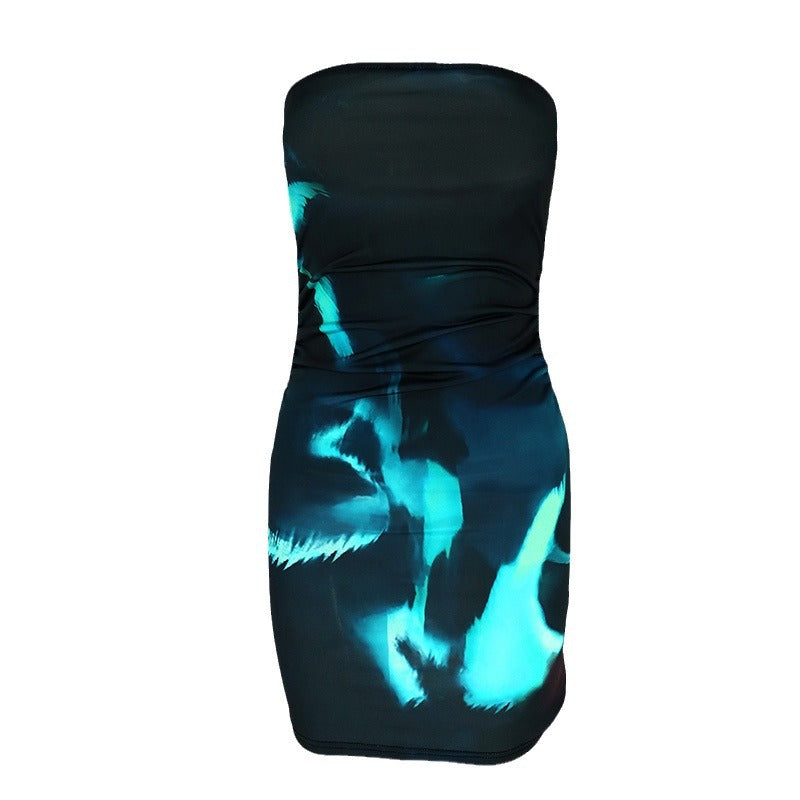 Damen ärmelloses Minikleid mit Raffung und modernem Muster Drune