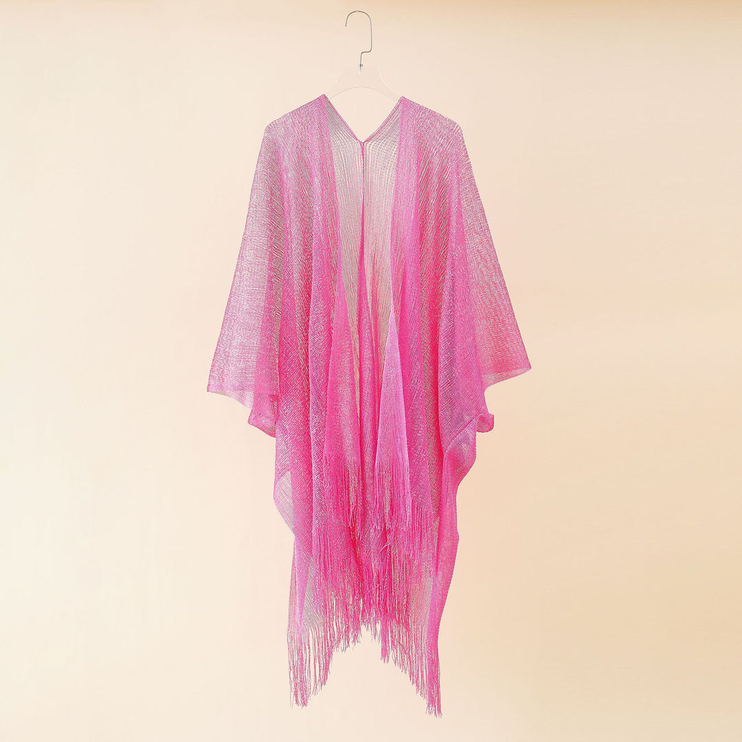 Damen Fransen-Kimono aus transparenter, luftiger Struktur Drune