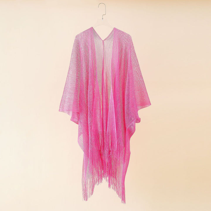 Damen Fransen-Kimono aus transparenter, luftiger Struktur Drune