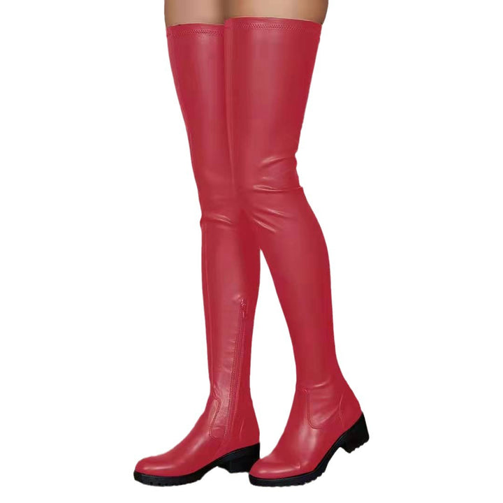Damen Overknee-Stiefel aus Stretch-Kunstleder mit seitlichem Reißverschluss und robuster Profilsohle Drune