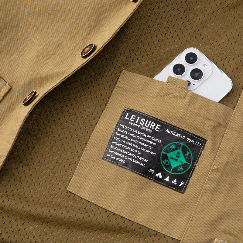 Herren Canvas-Utility-Weste mit Mehrfachtaschen und Knopfleiste Drune