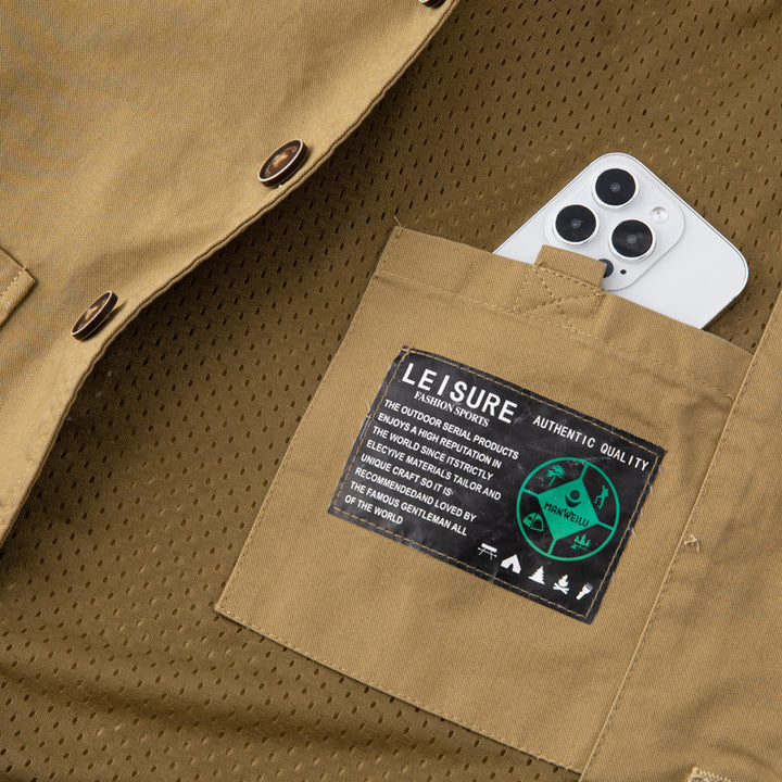 Herren Canvas-Utility-Weste mit Mehrfachtaschen und Knopfleiste Drune