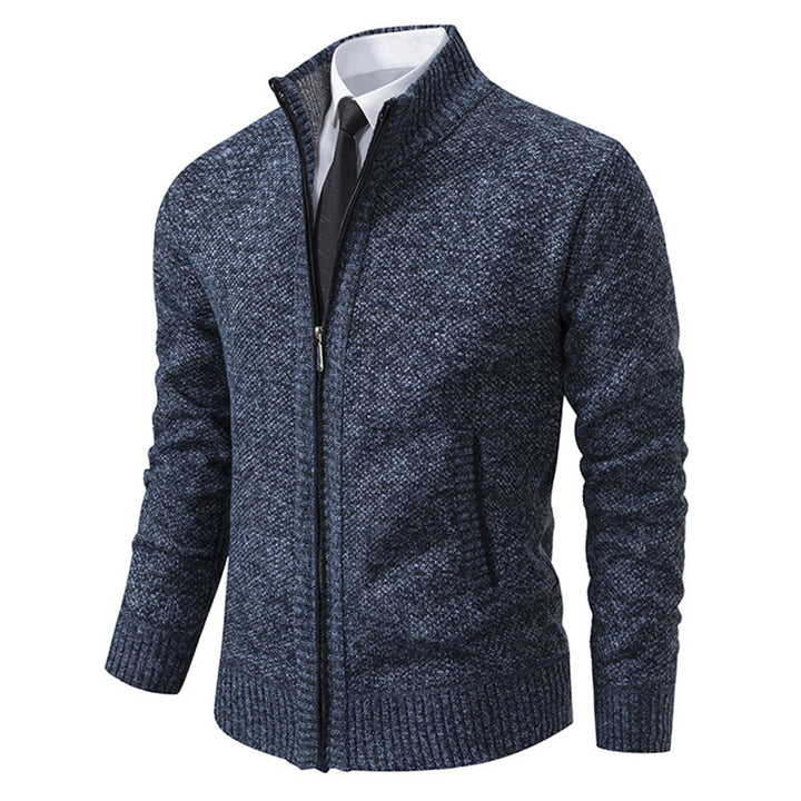 Herren nan gehobene Strickjacke mit Stehkragen und durchgehendem Reißverschluss, thermisch isolierend und tailliert geschnitten Drune