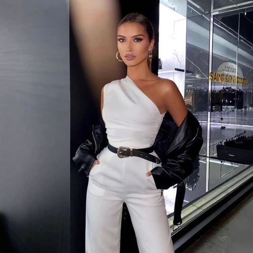 Damen One-Shoulder Jumpsuit mit weitem Bein Drune